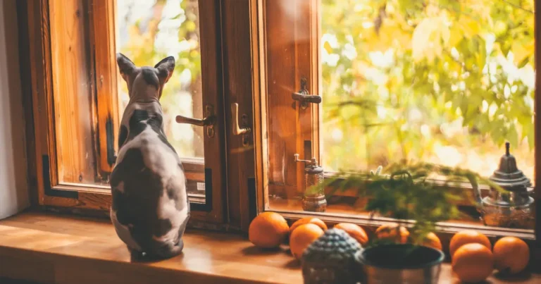 A sad-looking cat resting quietly by a window showing signs of depression
