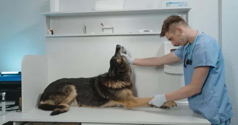 Veterinarian examining a cat during a routine vet visit