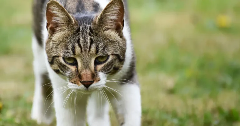 a cat prowling outdoors at night