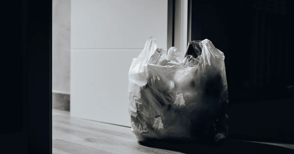 a plastic shopping bag on the floor