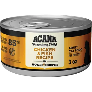ACANA Premium Chicken & Fish in Bone Broth Pate Wet Cat Food, 3-oz can, case of 24