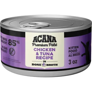 ACANA Premium Chicken & Tuna in Bone Broth Pate Kitten Wet Cat Food, 3-oz can, case of 24
