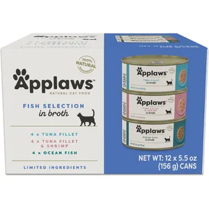 Applaws Fish Selection in Broth Variety Pack Wet Cat Food, 5.5-oz can, case of 12