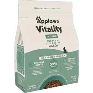 Applaws Vitality Indoor Complete & Balanced Turkey & Cod Recipe High-Protein Adult Dry Cat Food, 5-lb bag