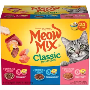 Meow Mix Classic Favorites Variety Pack Cat Food Cups, 2.75-oz, 24 ct