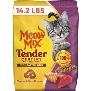 Meow Mix Tender Centers Basted Bites Chicken & Tuna Flavored Dry Cat Food, 14.2-lb bag