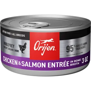 ORIJEN Premium Chicken & Salmon Entree in Bone Broth Pate Wet Kitten Cat Food, 3-oz can, case of 24