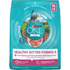 Purina ONE +Plus Healthy Kitten Muscle Vision & Brain Development Natural Dry Cat Food, 16-lb bag