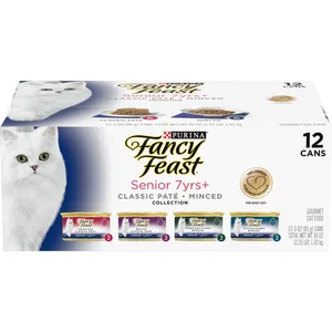 Fancy Feast Senior 7+ Chicken, Beef & Tuna Feasts Variety Pack Canned Cat Food, 3-oz can, bundle of 24