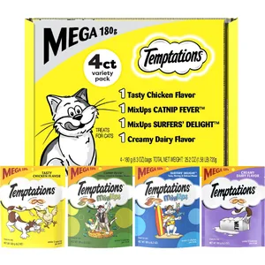 Temptations Classics & MixUps Mega Variety Pack Crunchy & Soft Cat Treats, 6.3-oz bag, case of 4