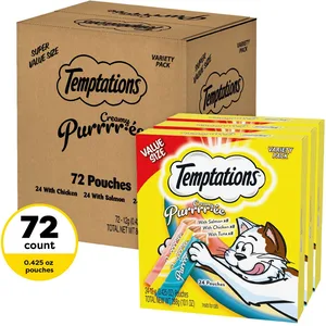 Temptations Creamy Puree Salmon, Chicken & Tuna Variety Pack Lickable Cat Treats, 0.425-oz tube, pack of 72
