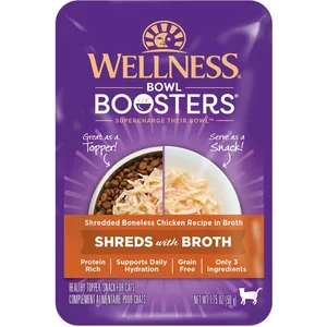 Wellness Bowl Boosters Shredded Chicken Wet Cat Topper, 1.75-oz pouch, case of 12