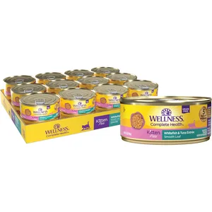 Wellness Complete Health Kitten Pate Whitefish & Tuna Natural Grain-Free Wet Cat Food, 5.5-oz can, case of 24