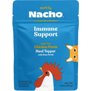 Made by Nacho Immune Support Cage-Free Chicken Puree with Bone Broth Wet Cat Food Topper, 1.4-oz pouch, case of 18