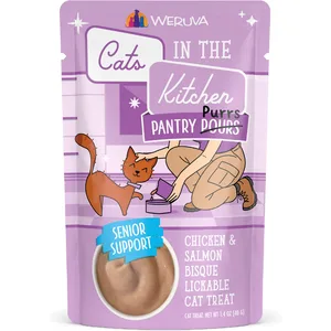 Weruva Cats in the Kitchen Pantry Pours Senior Support Chicken & Salmon Bisque Wet Cat Food Topper, 1.4-oz pouch, case of 12