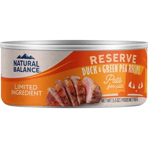 Natural Balance Limited Ingredient Reserve Duck & Green Pea Recipe Wet Cat Food, 5.5-oz can, case of 24