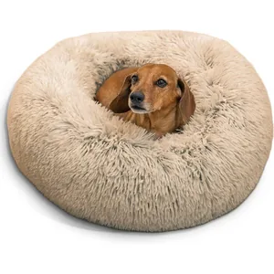 Best Friends by Sheri The Original Calming Shag Fur Donut Cuddler Cat & Dog Bed, Taupe, Small