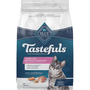 Blue Buffalo Tastefuls Chicken & Brown Rice Recipe Sensitive Stomach Adult Dry Cat Food, 3-lb bag