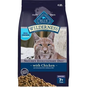 Blue Buffalo Wilderness High Protein Natural Grain-Free Chicken Mature Dry Cat Food, 4-lb bag