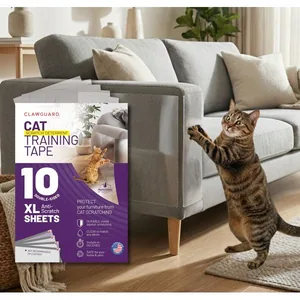 CLAWGUARD Clear Double-Sided Scratch Protection for Furniture Cat Training Tape Sheets, 10 count, 17 X 12-in