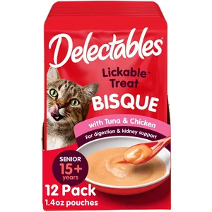 Delectables Bisque Senior 15+ Tuna & Chicken Lickable Cat Treats, 1.4-oz, bundle of 48