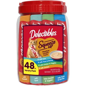 Delectables Squeeze Up 4-Flavor Variety Pack Grain-Free Lickable Cat Treats, 0.5-oz tube, 96 count bundle
