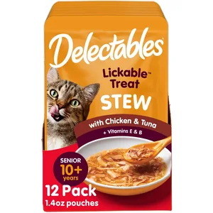 Delectables Stew Senior 10+ Chicken & Tuna Lickable Cat Treats, 1.4-oz pouch, bundle of 48