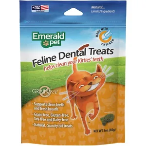 Emerald Pet Feline Dental Treats with Chicken Cat Treats, 3-oz bag