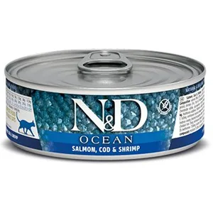 Farmina N&D Ocean Salmon, Codfish & Shrimp Grain-Free Wet Cat Food, 2.46-oz can, case of 24