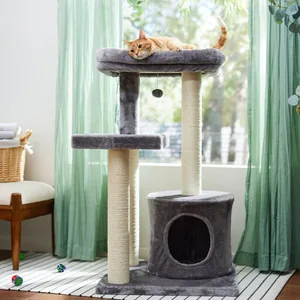 Frisco 42-in Heavy Duty Faux Fur Cat Tree & Condo, Gray