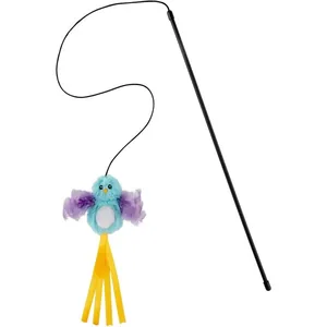 Frisco Bird with Feathers Teaser Wand Cat Toy with Catnip, Blue