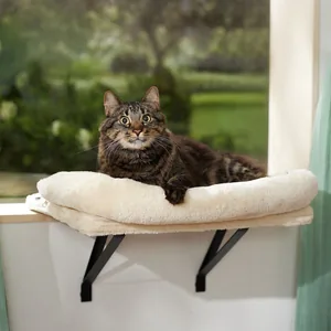 Frisco Plush Cat Window Perch with Removeable Bolster, Cream