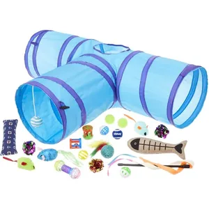Frisco Plush, Teaser, Ball & Tri-Tunnel Variety Pack Cat Toy with Catnip, 20 count, Multi-Color