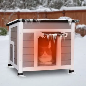 FunXplore Wooden Insulated Outdoor Cat House, Grey