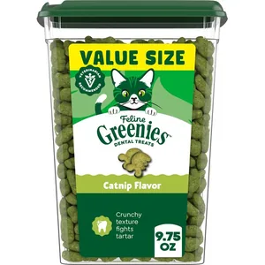 Greenies Feline Catnip Flavor Adult Natural Dental Cat Treats, 9.75-oz tub