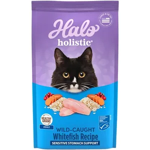 Halo Holistic Wild-Caught Whitefish Recipe Sensitive Stomach Support Adult Dry Cat Food, 12-lb bag