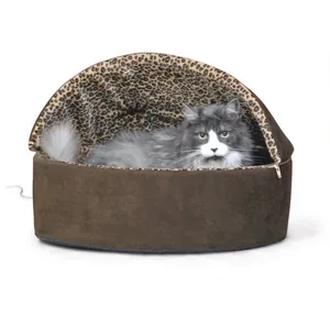 K&H Pet Products Leopard Thermo Kitty Deluxe Hooded Cat Bed, Large