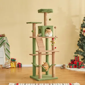 MWPO 63.8-in Multi-Level Cat Tree with Condo & Hammock, Green