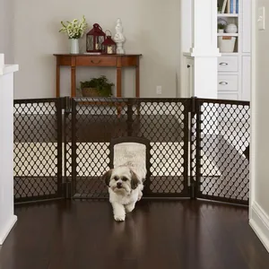 MyPet Extra Wide Cat & Dog Gate with Pet Door, Brown