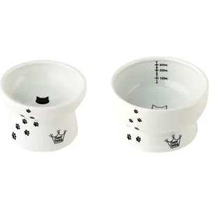 Necoichi Ceramic Elevated Cat Food & Water Bowl Set, Whisker Relief