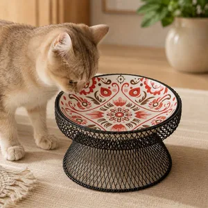 NonoPets Bohemian Wide Shallow Raised Cat Bowl