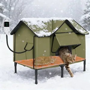 Ownpets Coated-Metal Outdoor Heated Cat House, Olive Green, X-Large
