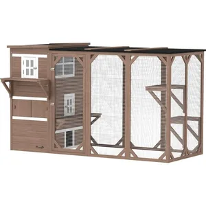 PawHut Catio 3 Level Outdoor Cat House, Brown