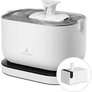 Petlibro Dockstream Battery Operated Cat Water Fountain + 1 Replacement Wireless Pump, White, 84-oz