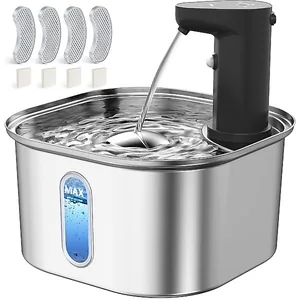 Petlipo Wireless Rechargeable Stainless Steel Cat Water Fountain, Silver, 108-oz