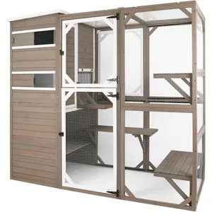 Petscosset 76-in Wooden Catio Outdoor Cat House, Gray