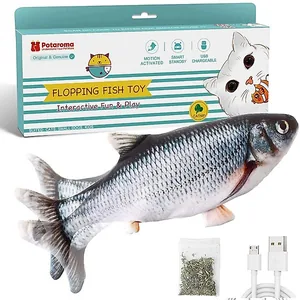 Potaroma Flopping Fish Cat Toy with Silvervine & Catnip, Dark Grey, Dark Grey