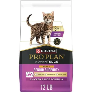 Purina Pro Plan AdvantEDGE Senior Support Plus Adult 7+ Chicken & Rice Formula Dry Cat Food, 12-lb bag