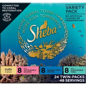 Sheba Perfect Portions Grain-Free Salmon, Trout, & Tuna Entree Variety Pack Cuts in Gravy Wet Cat Food Trays, 2.6-oz tray, case of 24
