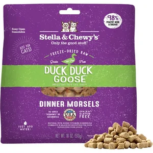 Stella & Chewy's Duck Duck Goose Dinner Morsels Freeze-Dried Raw Cat Food, 18-oz bag, bundle of 2